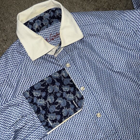 ROBERT GRAHAM LS Flip Cuff Button Front Zig/Zag Shirt SZ LG Cotton - Picture 1 of 9